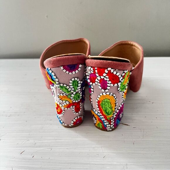 Jacobies Rose Velvet Slip On Heel Sandal Colorful Embroidered Strappy Event - 7 - Picture 4 of 9